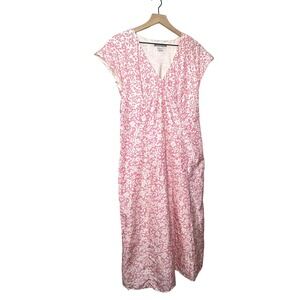 Isabella Bird Silk Dress Floral Print V-Neck‎ Midi Dress Pink Coquette Size 10